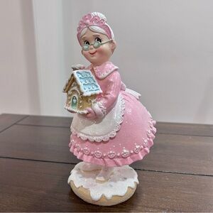 Holiday Pink Mrs. Claus Gingerbread House Decor
